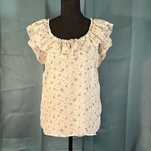 LOFT - Floral Ruffle Blouse - Cream - S